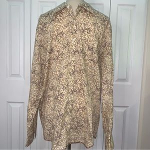 Indigo Palms Island long sleeve cotton button up yellow/brown/white floral SzLg